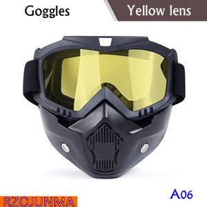 Motorcycle Glasses Motocross Motorbike Moto Goggles Detachable Goggle UV Protection Ski Bike for Halley Open Face Helmet Mask