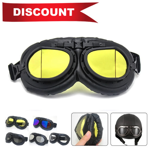 Motorcycle Glasses Retro Vintage Moto Helmet PU Leather Steampunk Goggles Motorbike 100% UV400  Scooter ATV Dirt Biker Glasses