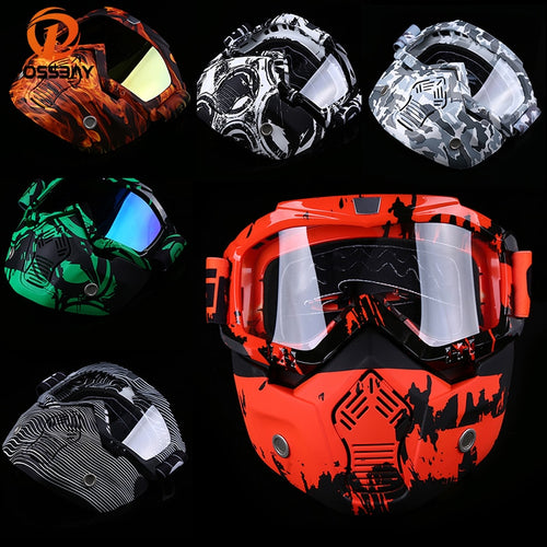 POSSBAY 20Types Motorcycle Face Mask Goggles Motorbike Open Face Detachable Goggle Helmets Mouth Filter Scooter Glasses