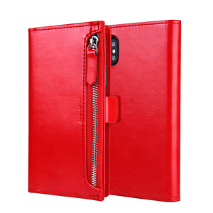 For iPhone 11/Pro/Max SE 2020 XS XR Zipper Leather Wallet Case Card Flip Cover