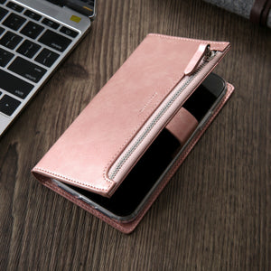 For iPhone 11/Pro/Max SE 2020 XS XR Zipper Leather Wallet Case Card Flip Cover